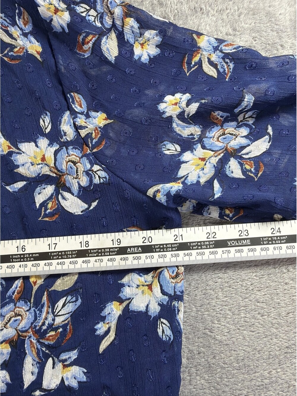 White House Black Market Dress L Blue Floral Boho Tassel Tie Bell Sleeve - Picture 10 of 12